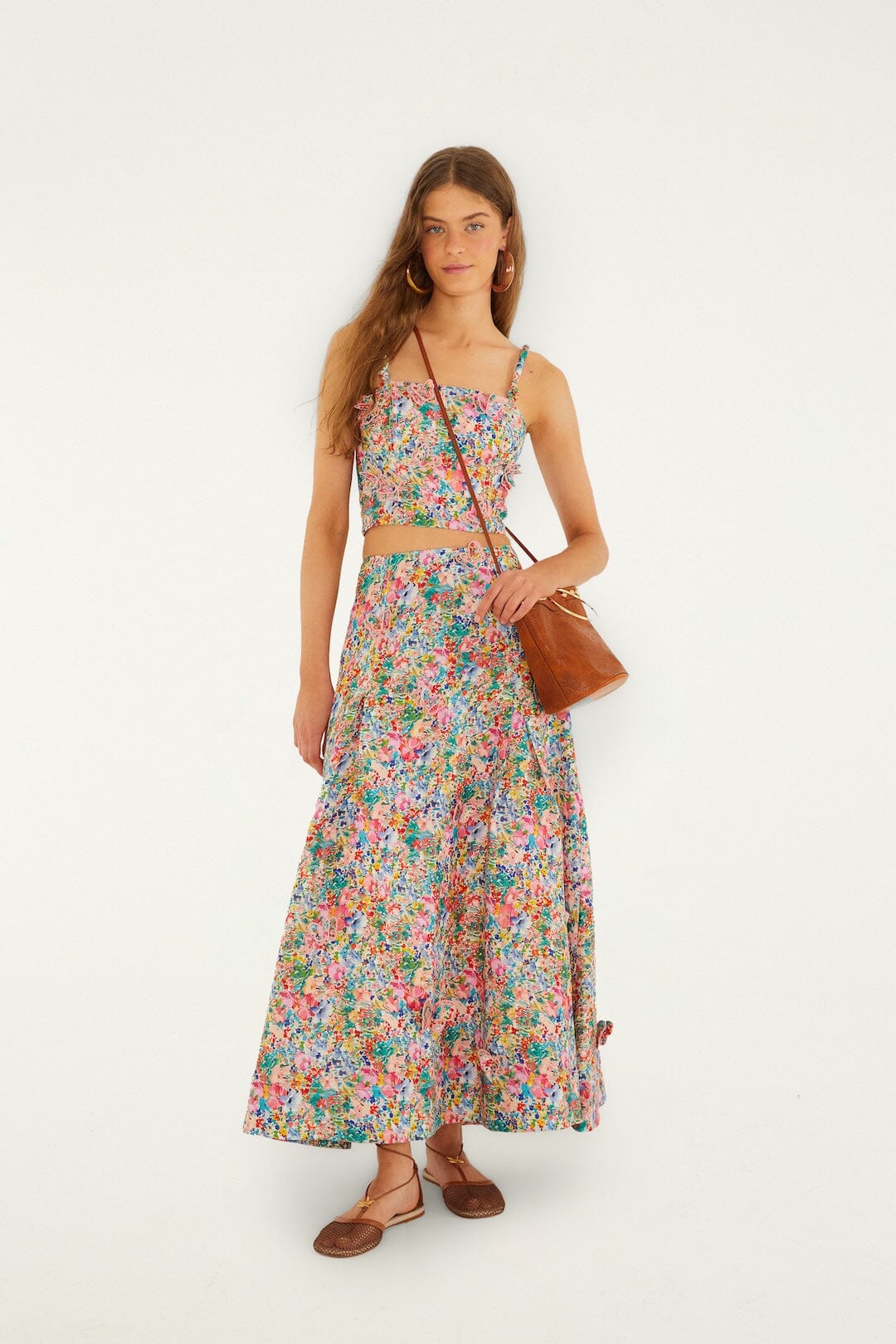 Off-White Peasant Floral Butterflies Euroflax_x0099_ Premium Linen Maxi Skirt