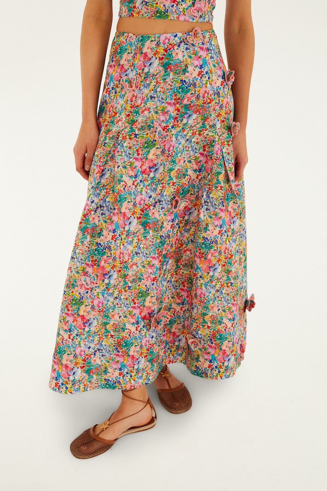 Off-White Peasant Floral Butterflies Euroflax_x0099_ Premium Linen Maxi Skirt