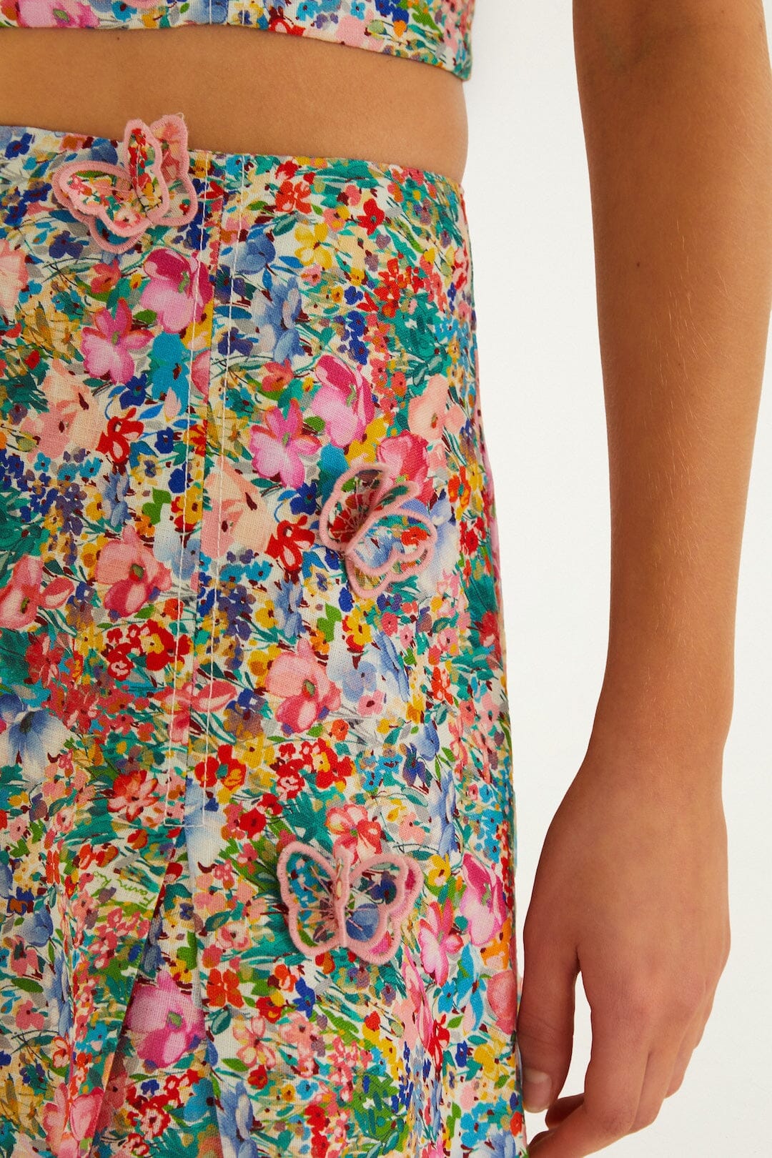 Off-White Peasant Floral Butterflies Euroflax_x0099_ Premium Linen Maxi Skirt