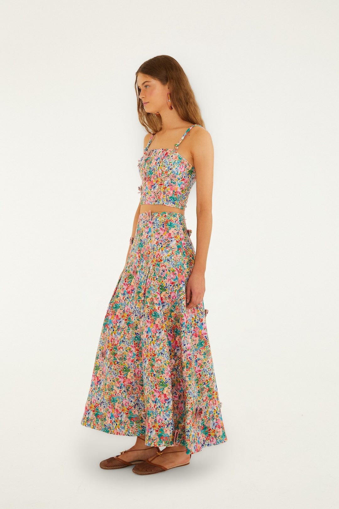 Off-White Peasant Floral Butterflies Euroflax_x0099_ Premium Linen Maxi Skirt