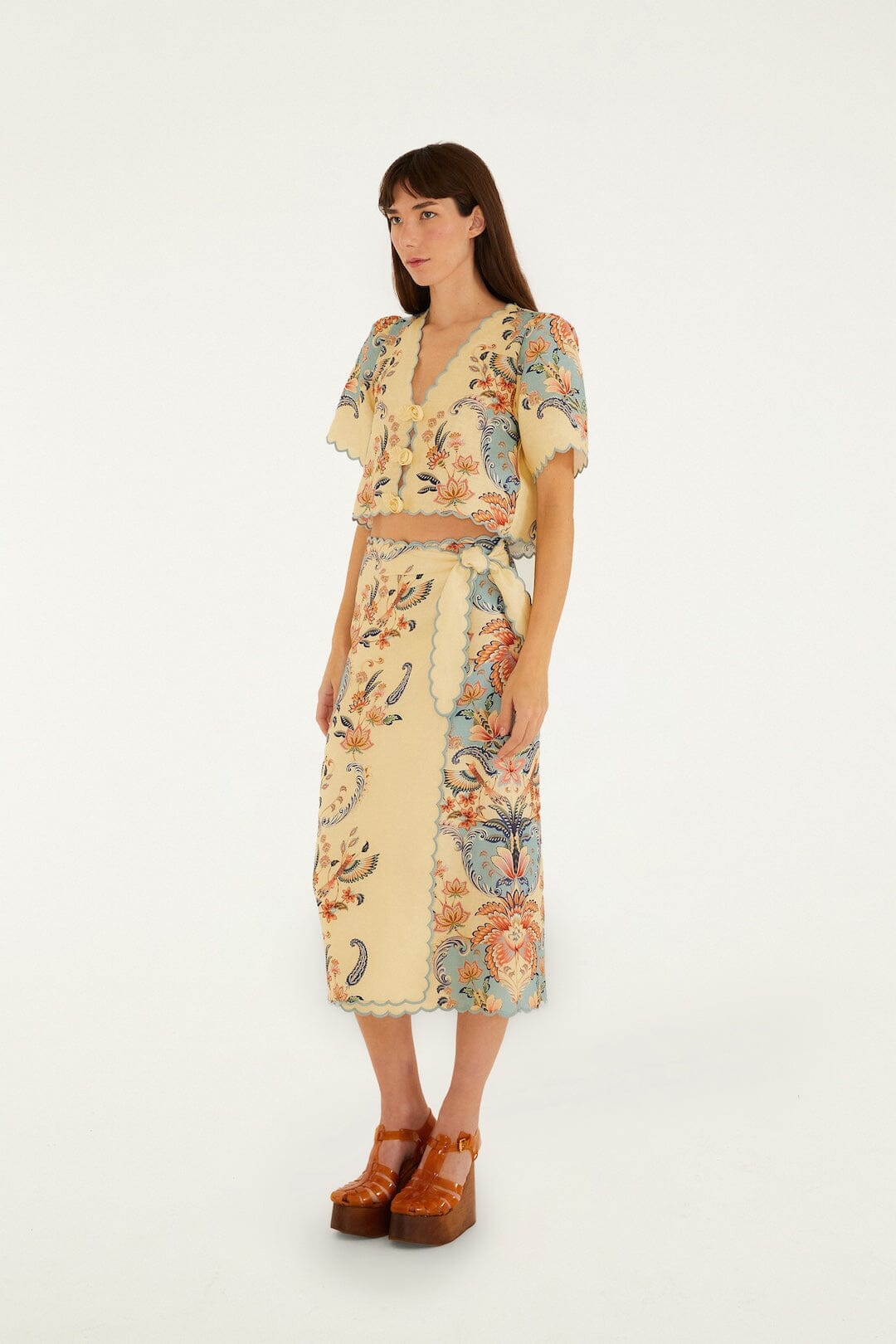 Butter Yellow Boho Beauty Euroflax™ Premium Linen Midi Skirt