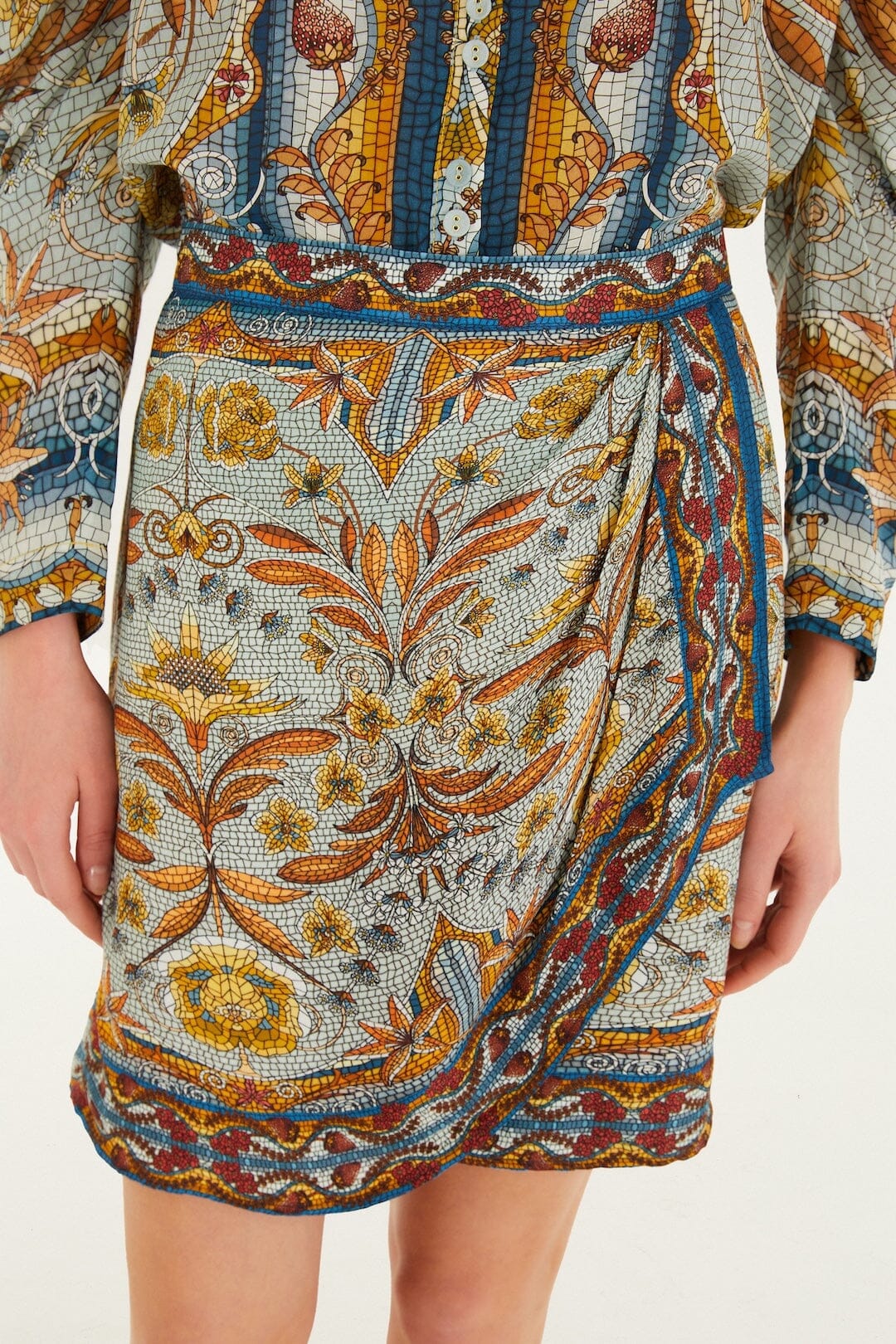 Blue Mosaic Garden Lenzing_x0099_ Ecovero_x0099_ Viscose Mini Wrap Skirt