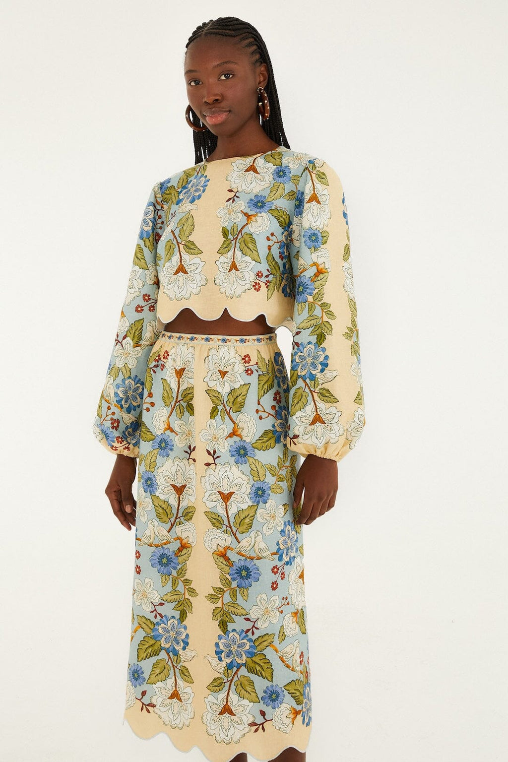 Cream Garden Scarf Euroflax_x0099_ Premium Linen Midi Skirt