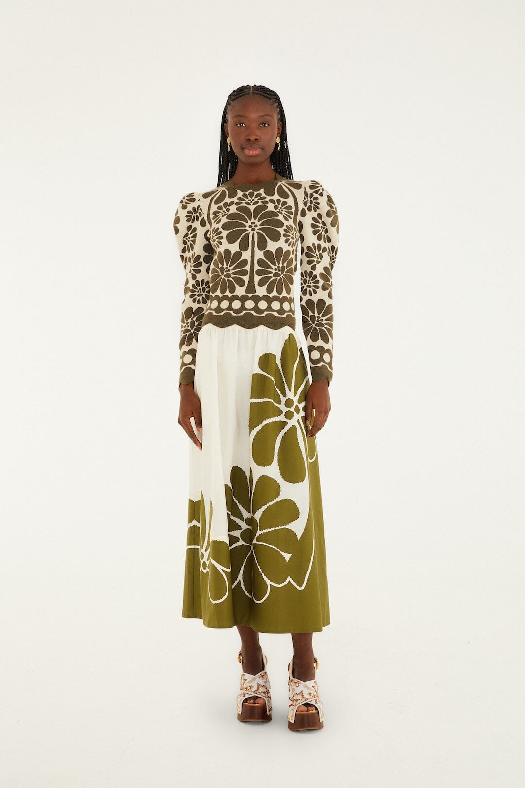 Green Palermo Organic Cotton Midi Skirt