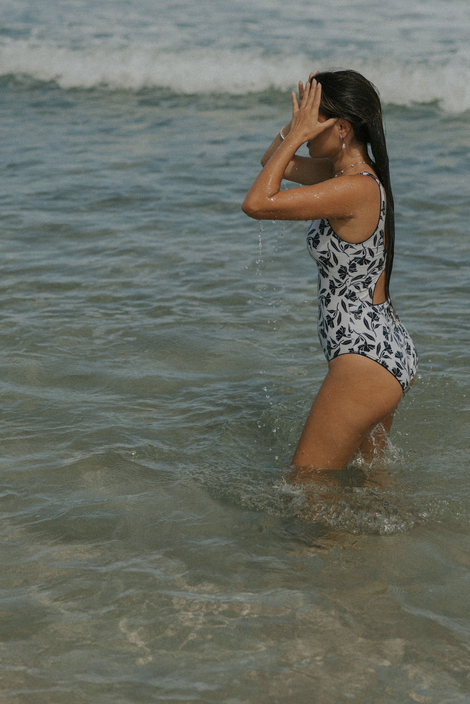 Aruba One Piece Swimsuit | Neutral Botanical Scoop Neck One Piece